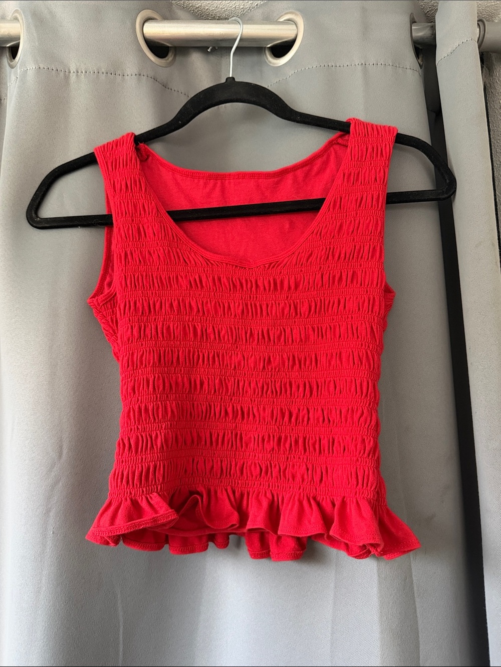 Abercrombie & Fitch Red Smocked Ruffle Hem Tank Top